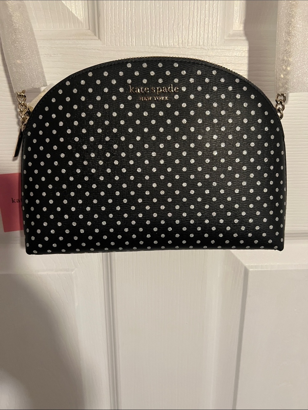 kate spade Black and Silver Polka Dot Dome Crossbody